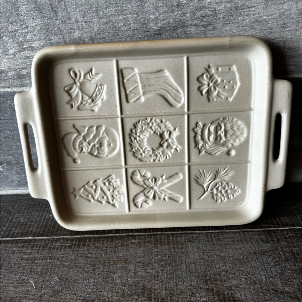Christmas Cookie Art Mold Christmas Cut Out 11”X7.5” Stoneware Rectangular